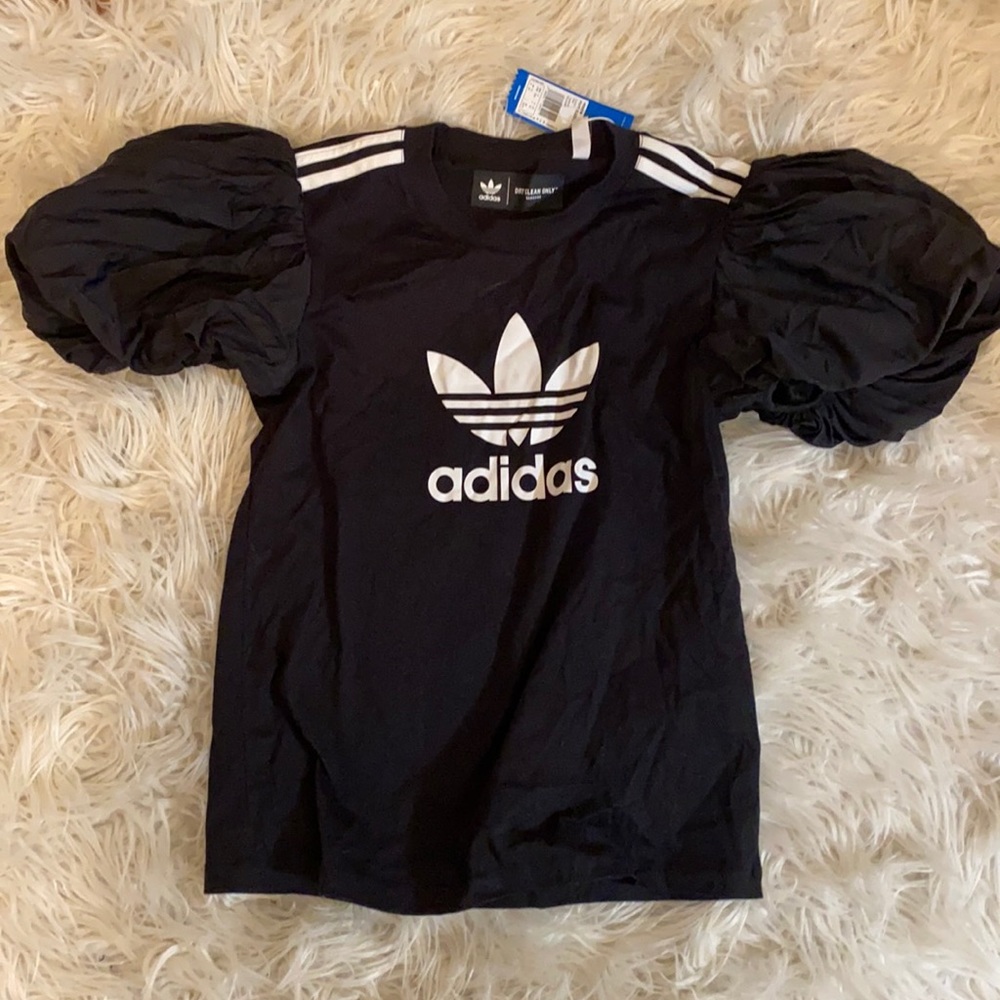 Black adidas top with puffed sleeves
